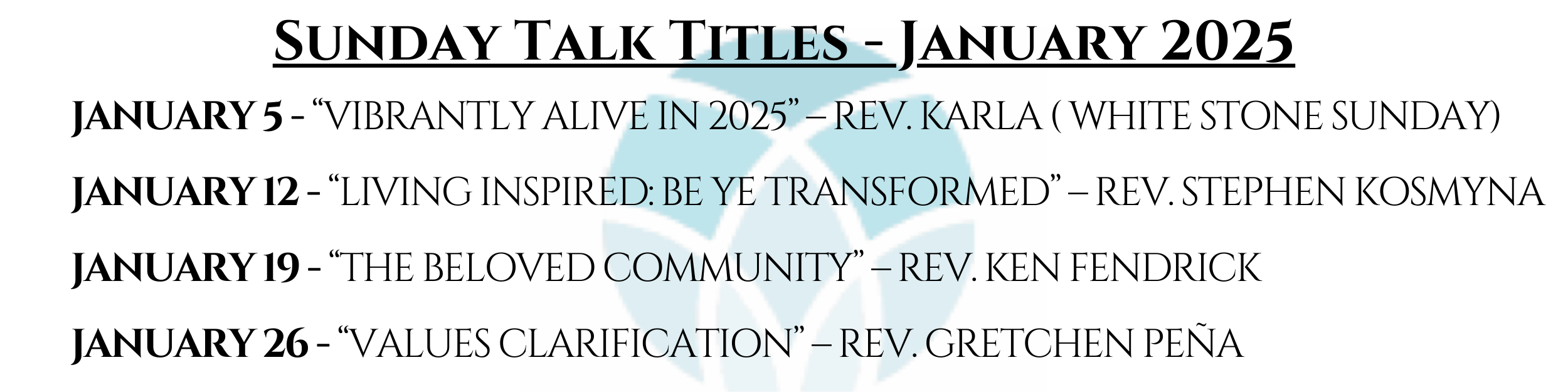 January 2025 Sunday Talk Titles for Website