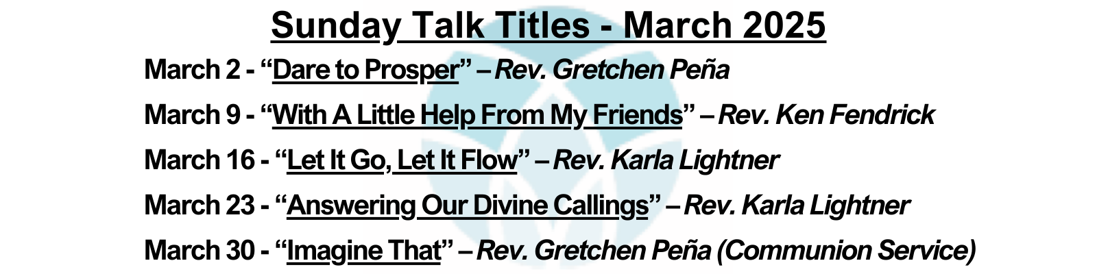 March 2025 Talk Titles