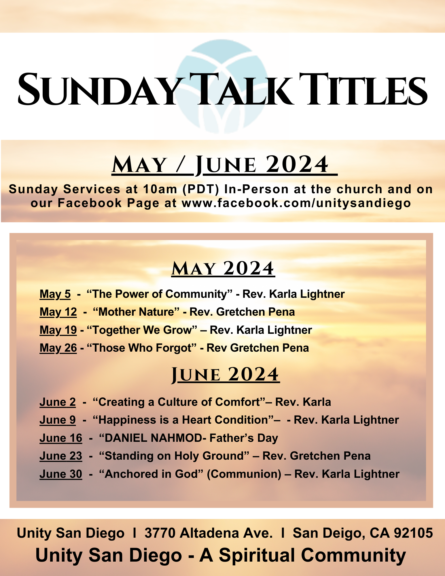 May June Sunday Talk Titles
